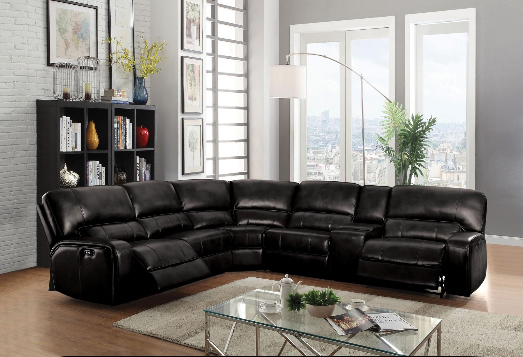 Contemporary, Traditional Reclining Sectional Saul 54150 Saul-54150 in Black Leather