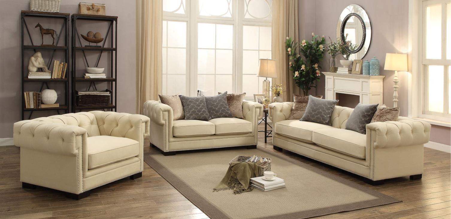 

    
Cream Polished Velvet Button Tufted Sofa Set 3Ps Acme Furniture 54245 Eulalia
