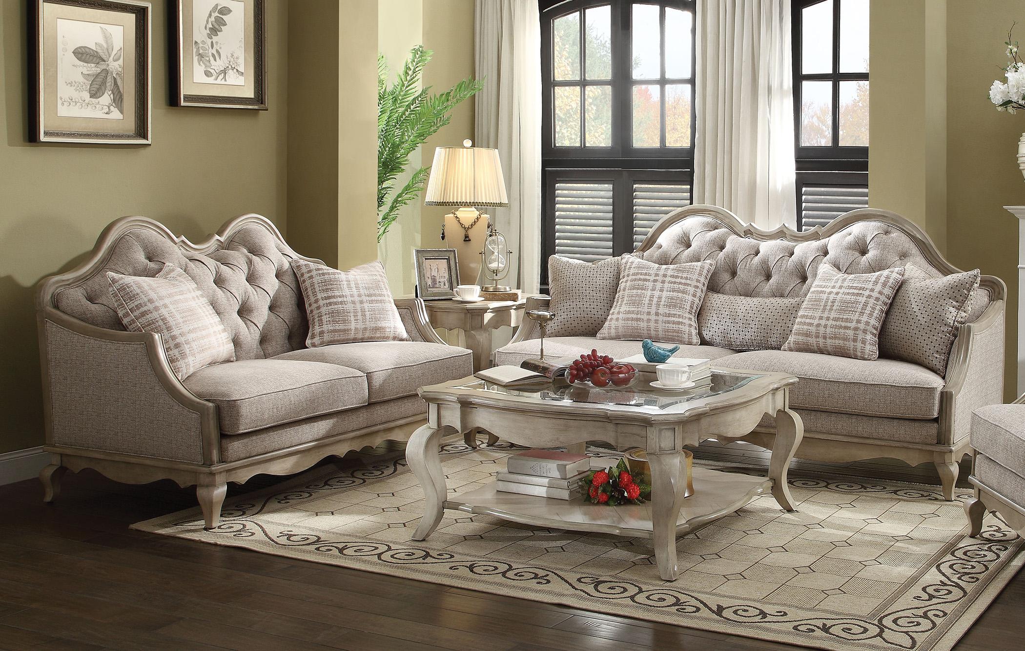 Classic, Traditional Sofa Loveseat Chelmsford-56050 Chelmsford-56050-Set-2 in Taupe, Beige Fabric