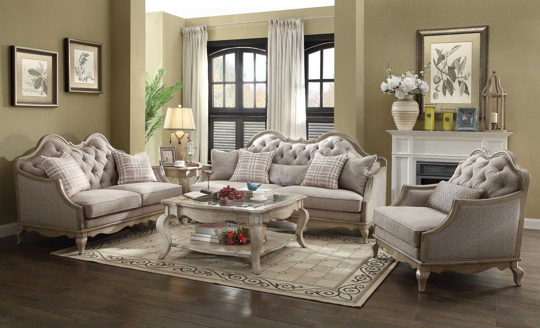 Classic, Traditional Sofa Loveseat Chair Chelmsford-56050 Chelmsford-56050-Set-3 in Taupe, Beige Fabric