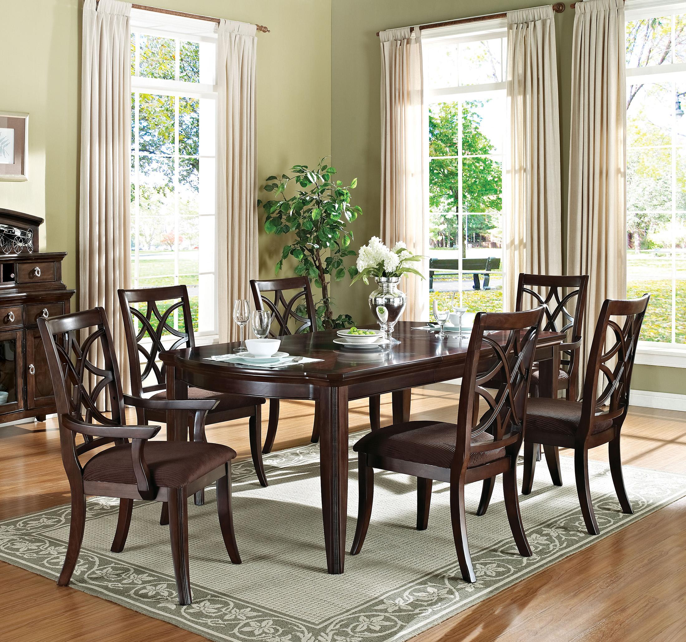 Classic, Traditional Dining Table Set Keenan Keenan-60255-Set-7 in Dark Walnut Fabric