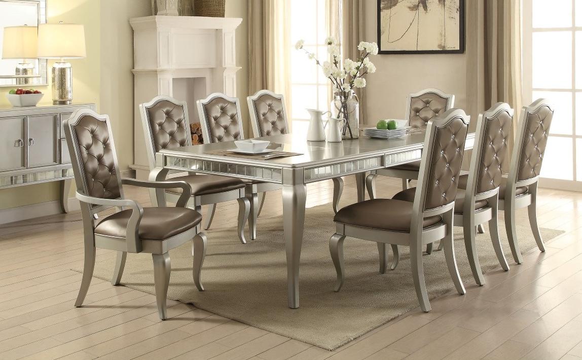 Contemporary, Traditional Dining Table Set Francesca 62080 Francesca-62080-Set-9 in Champagne PU