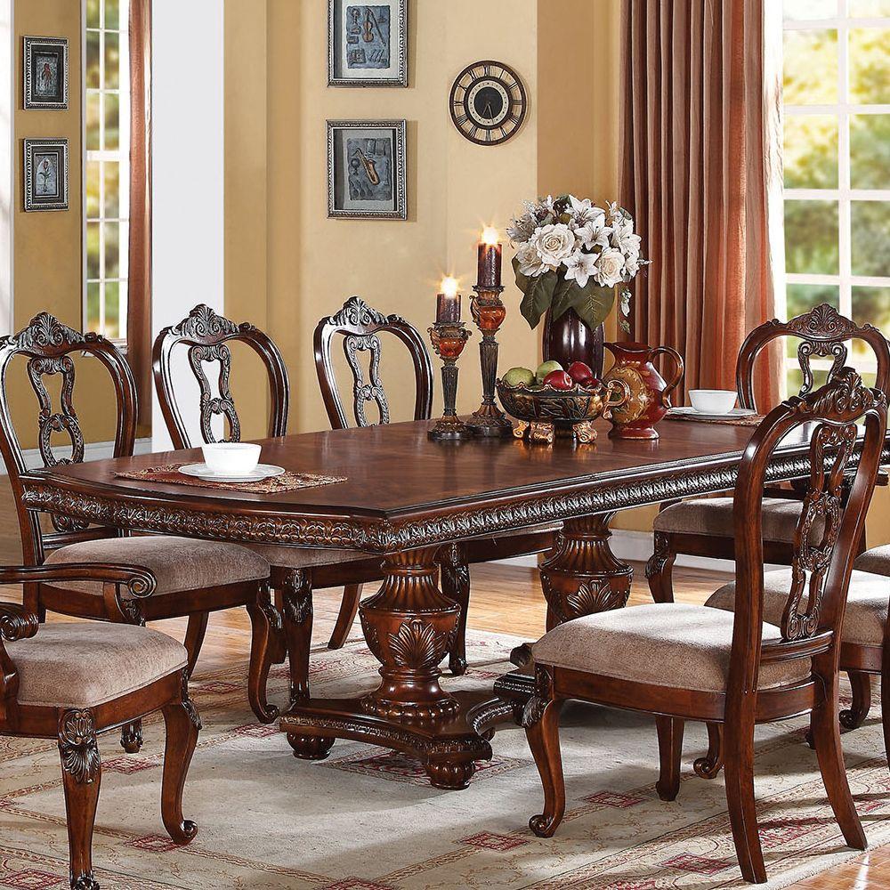 

    
Acme 62310 Nathaneal Tobacco Pedestal Dining Table Set 9Pcs with Leaves Classic
