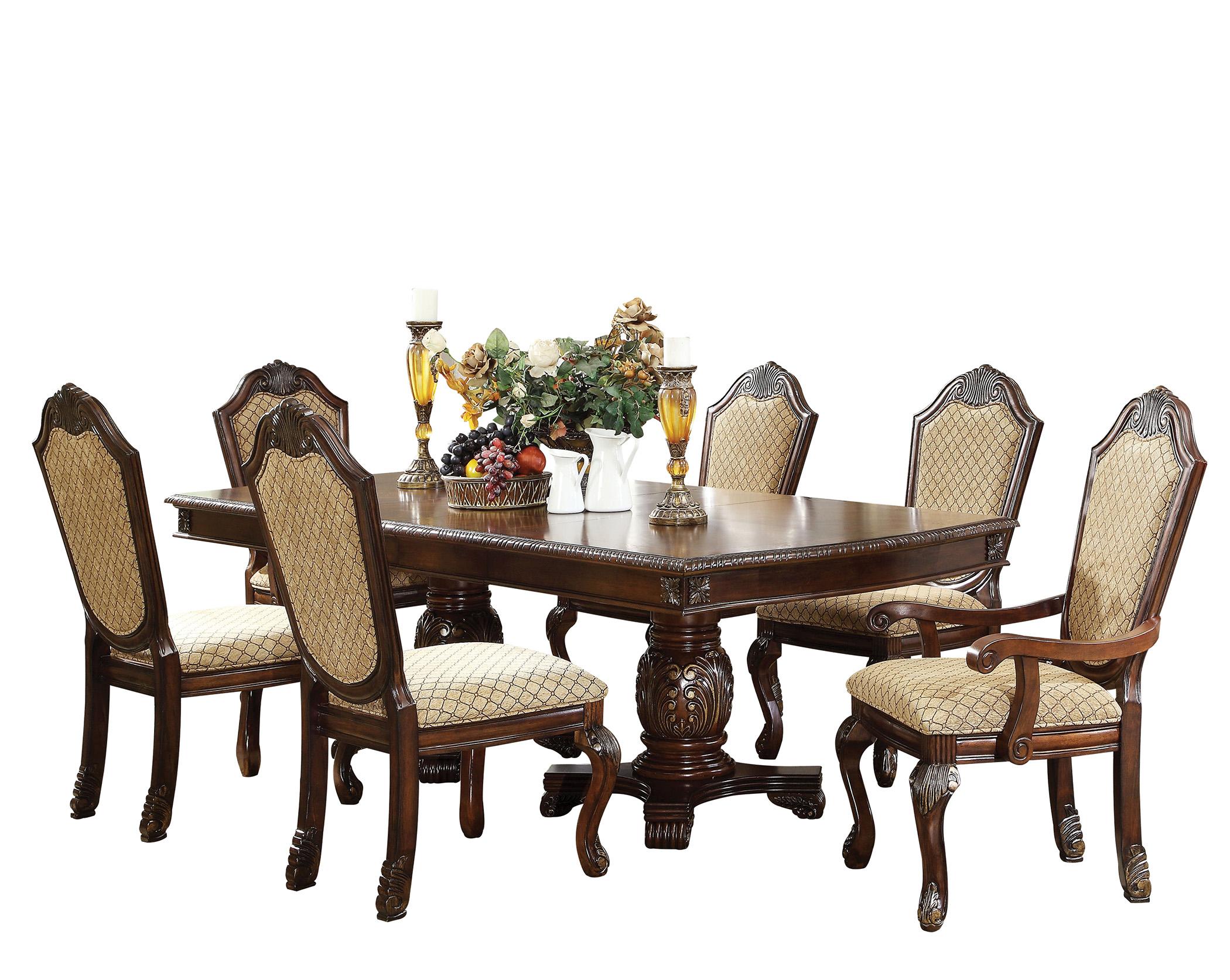 Classic, Traditional Dining Table Set Chateau De Ville 64075 Chateau-De-Ville-64075-Set-7 in Espresso Chenille