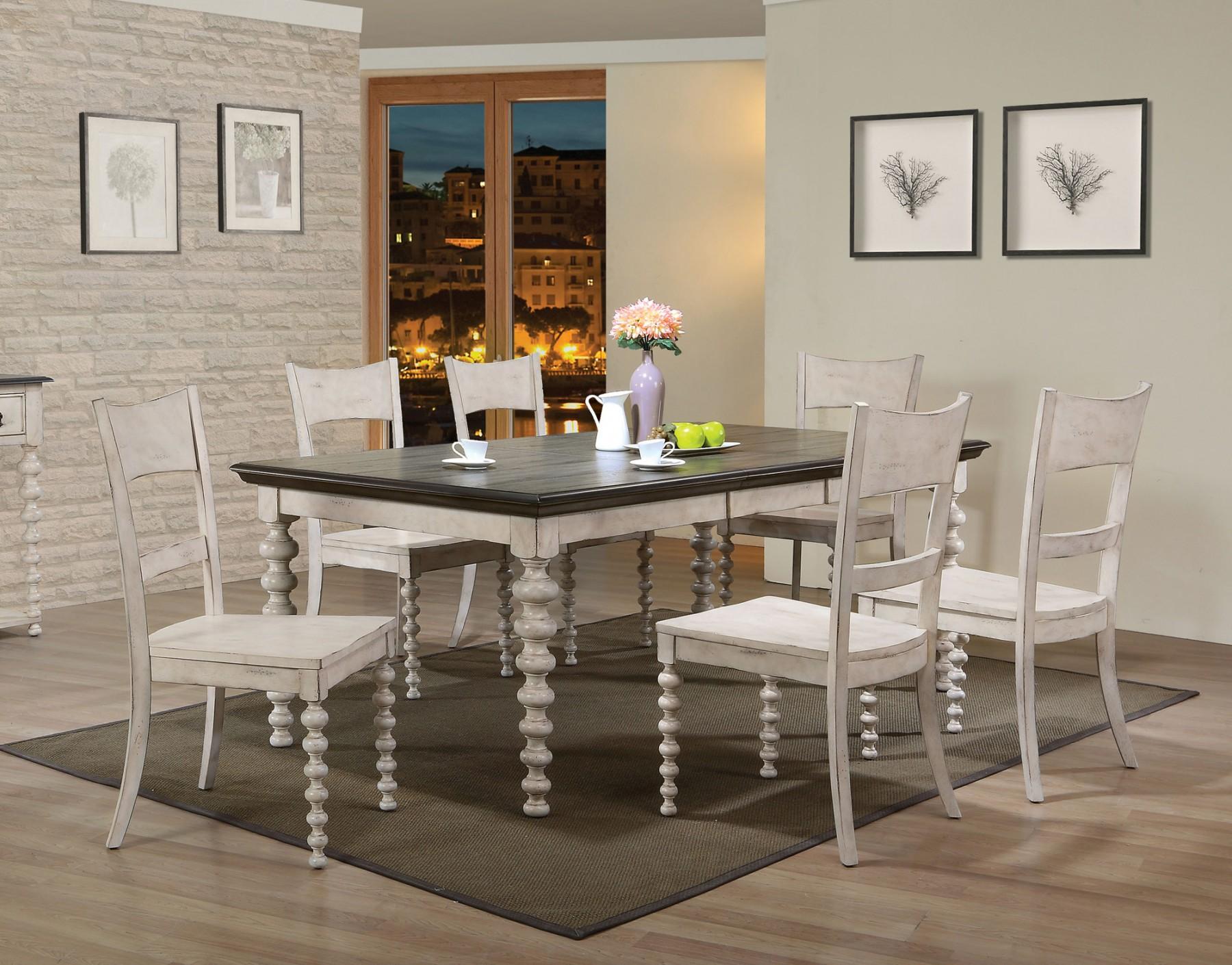 

    
Casual Antique White Gray Dining Table Set 7Pcs Acme Furniture 66110 Coyana
