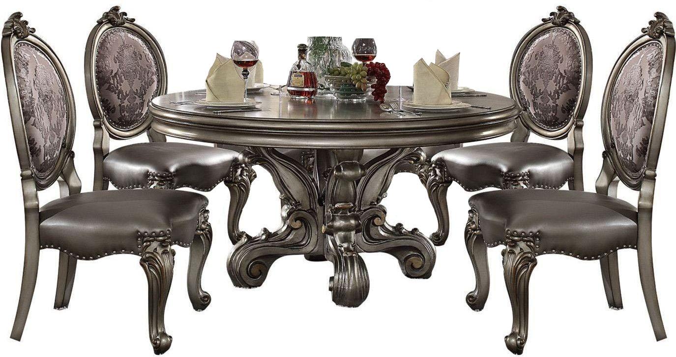 

    
Silver PU Antique Platinum Dining Table Set 5Pc Acme Furniture 66840 Versailles
