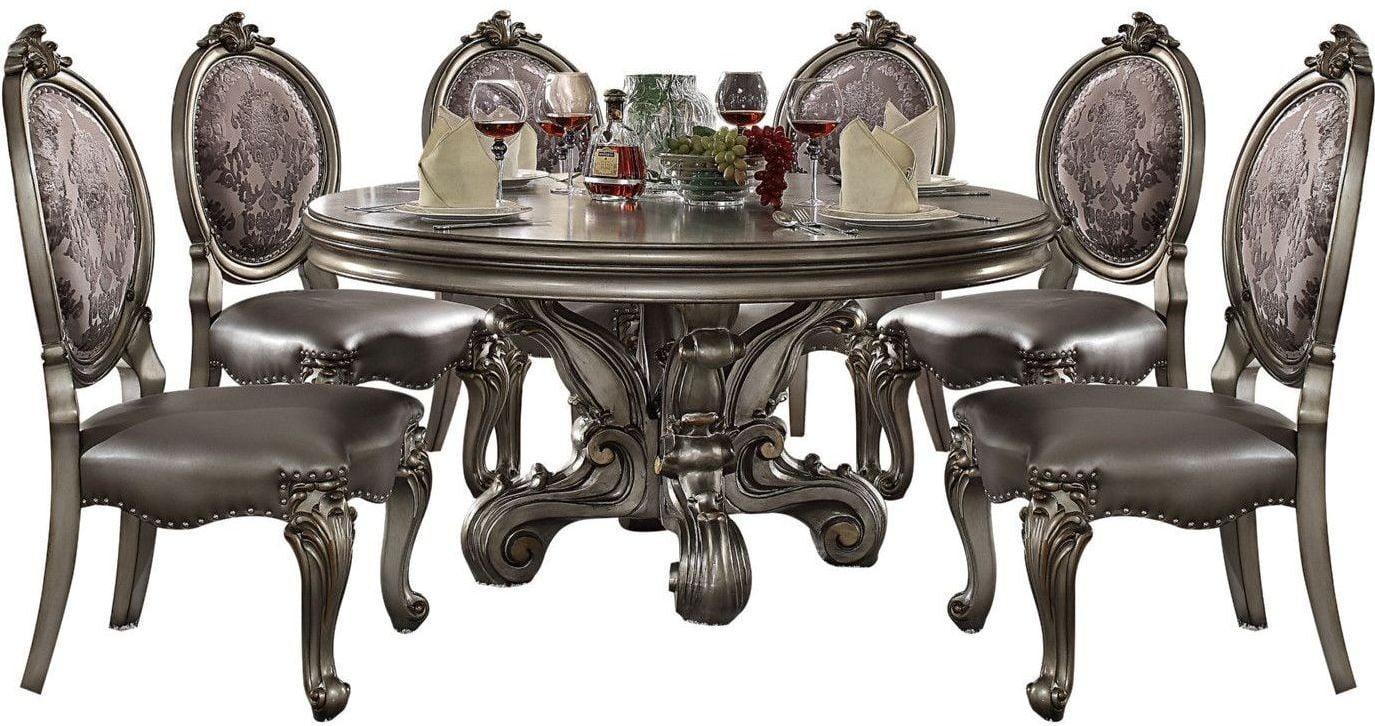 

    
Silver PU Antique Platinum Dining Table Set 7Pcs Acme Furniture 66840 Versailles
