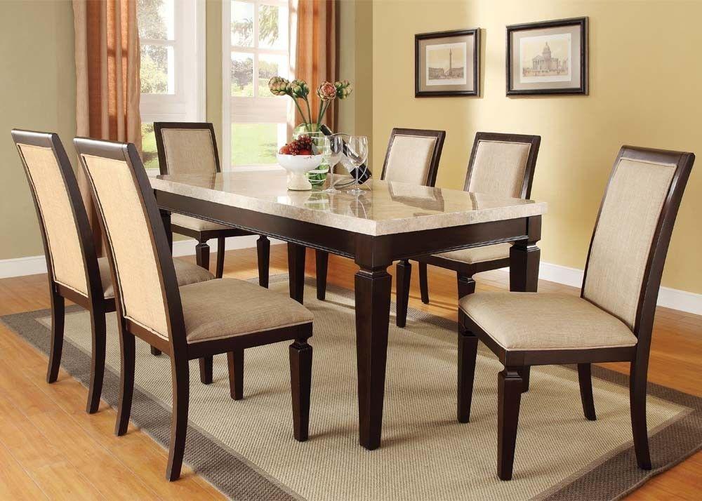 

    
Acme 70485 Agatha White Marble Top Espresso-finished Wooden Leg Dining Table Set 7Pcs

