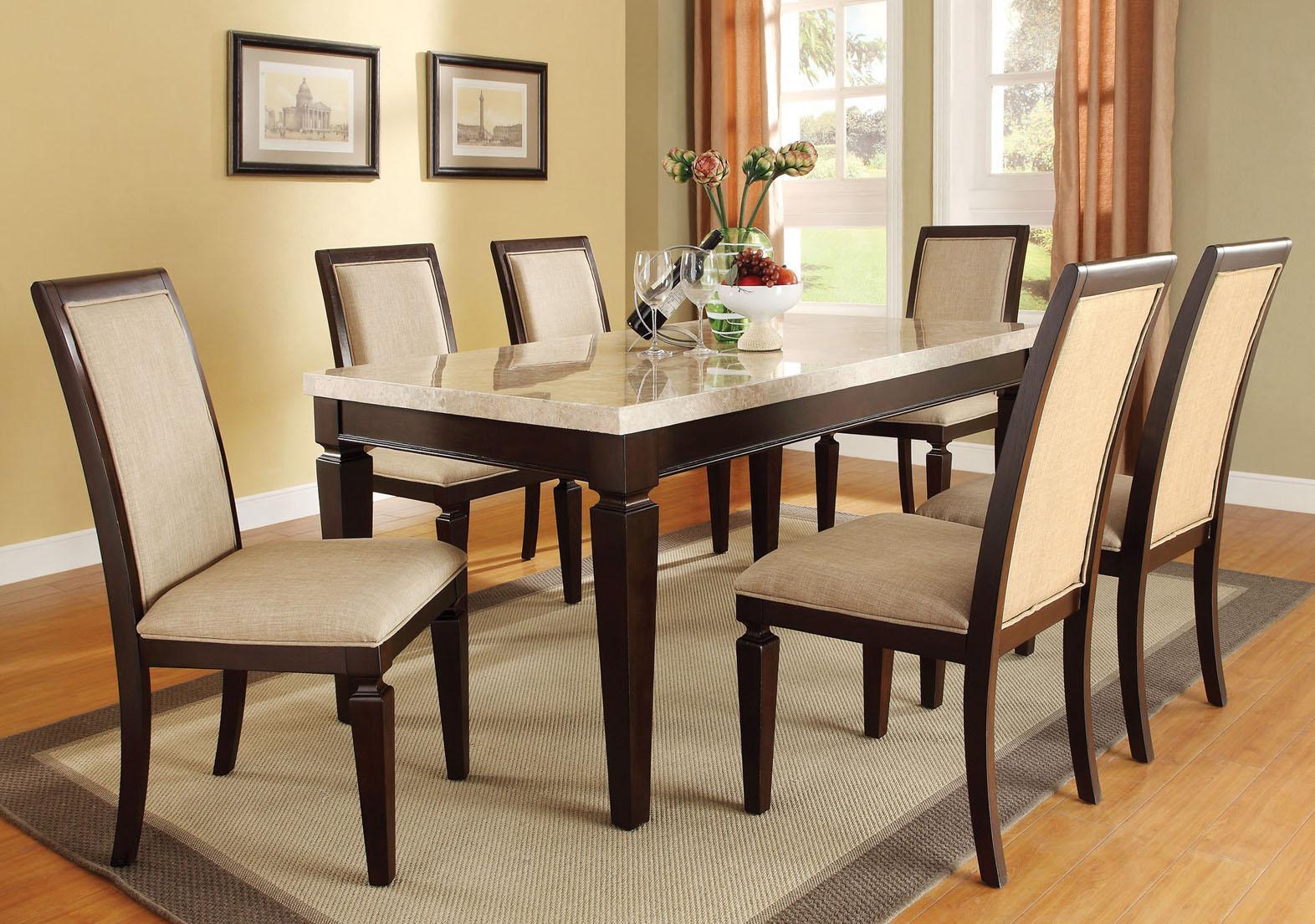 

    
Acme 70485 Agatha White Marble Top Espresso-finished Wooden Leg Dining Table Set 7Pcs
