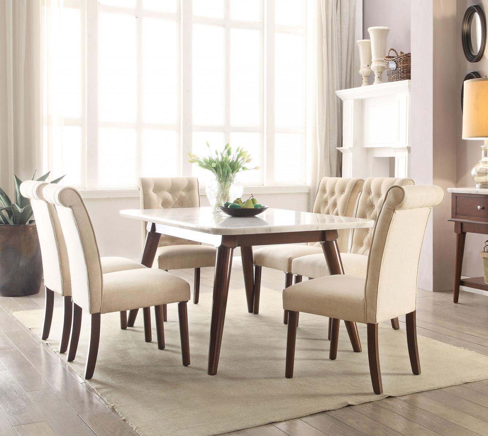 White Marble Top Walnut Dining Table Set 7Pcs Acme Furniture 72820 ...