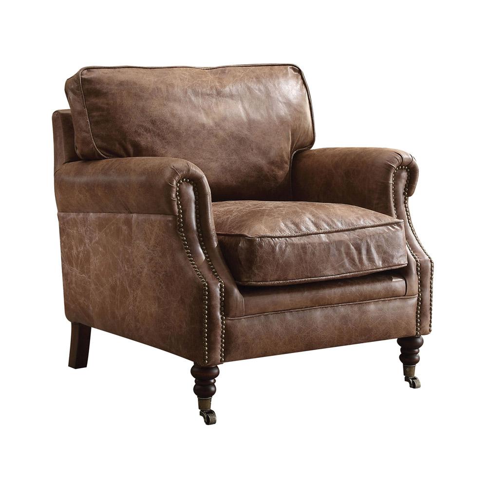 

    
Retro Brown Genuine Leather Accent Chair Acme Furniture 96675 Dundee
