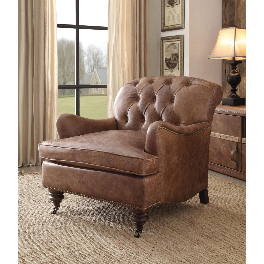 Classic, Traditional Accent Chair Durham Durham-96677 in Brown Top grain leather