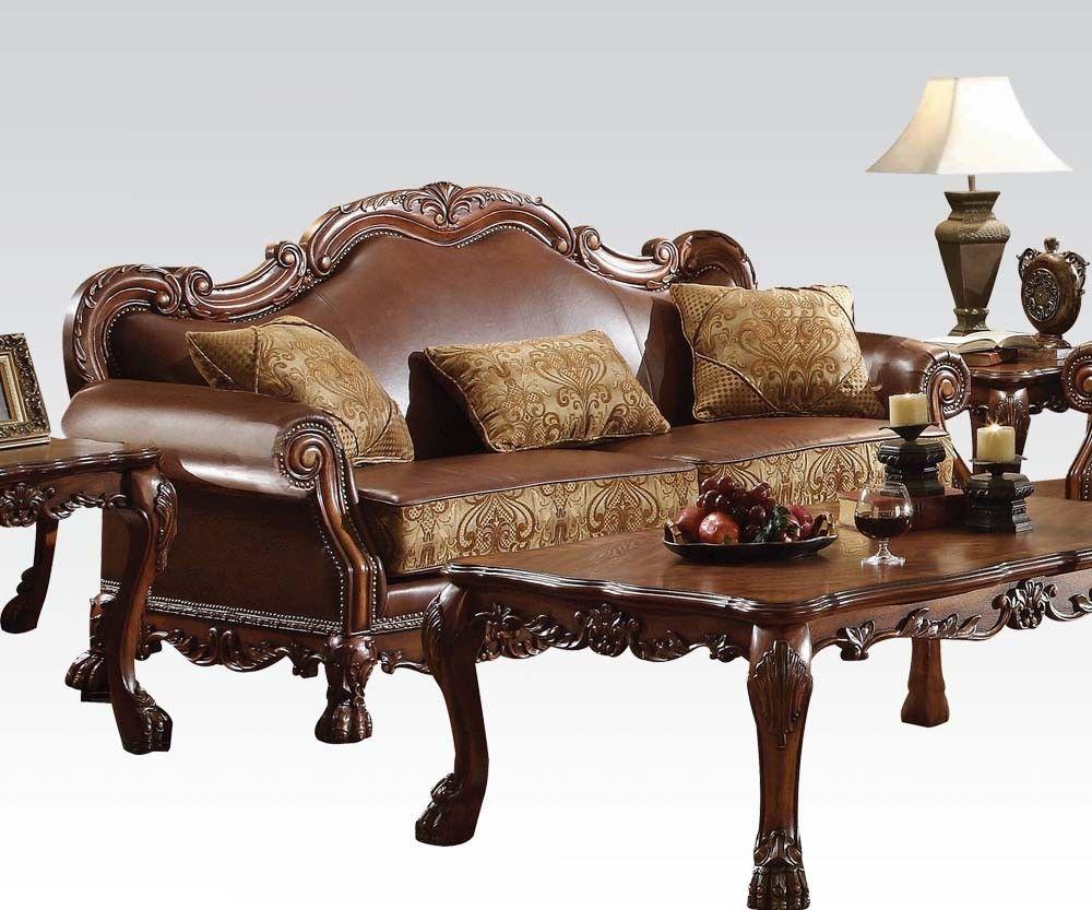 

    
Cherry Oak & Brown Faux Leather Sofa Set 3P Dresden-15160 Acme Traditional

