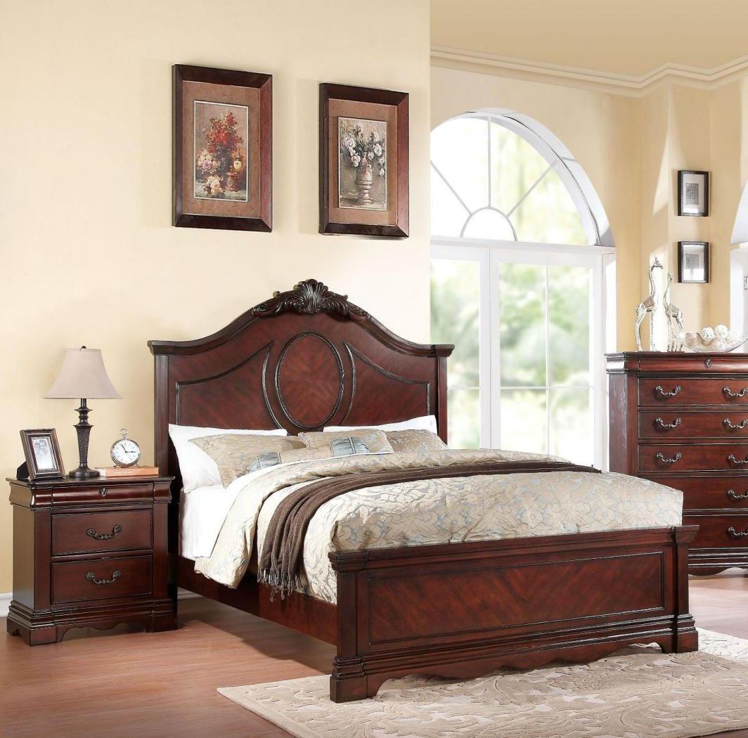 Classic, Traditional Panel Bedroom Set Estrella-20727EK Estrella-20727EK-Set-3 in Dark Cherry 