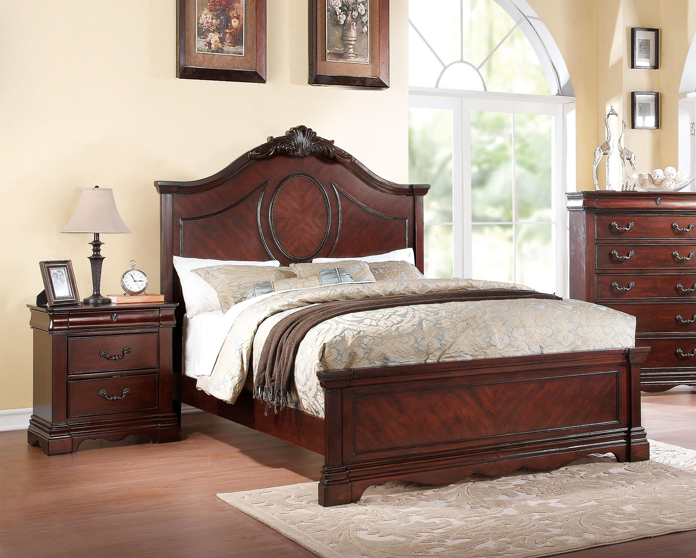 Classic, Traditional Panel Bedroom Set Estrella-20730Q Estrella-20730Q-Set-3 in Dark Cherry 