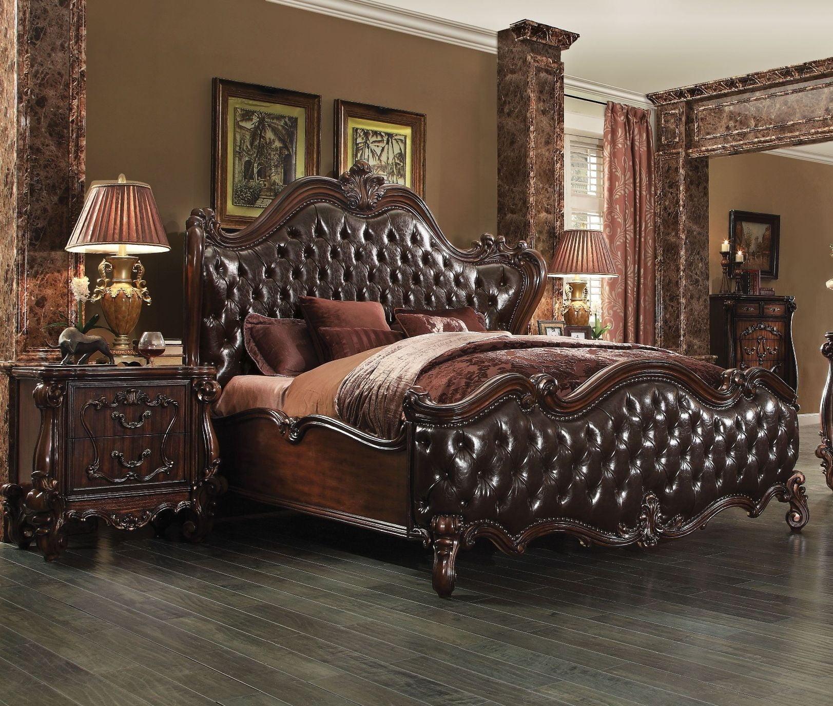 Classic, Traditional Panel Bedroom Set Versailles-21117EK Versailles-21117EK-set-3 in Cherry Finish, Brown Polyurethane