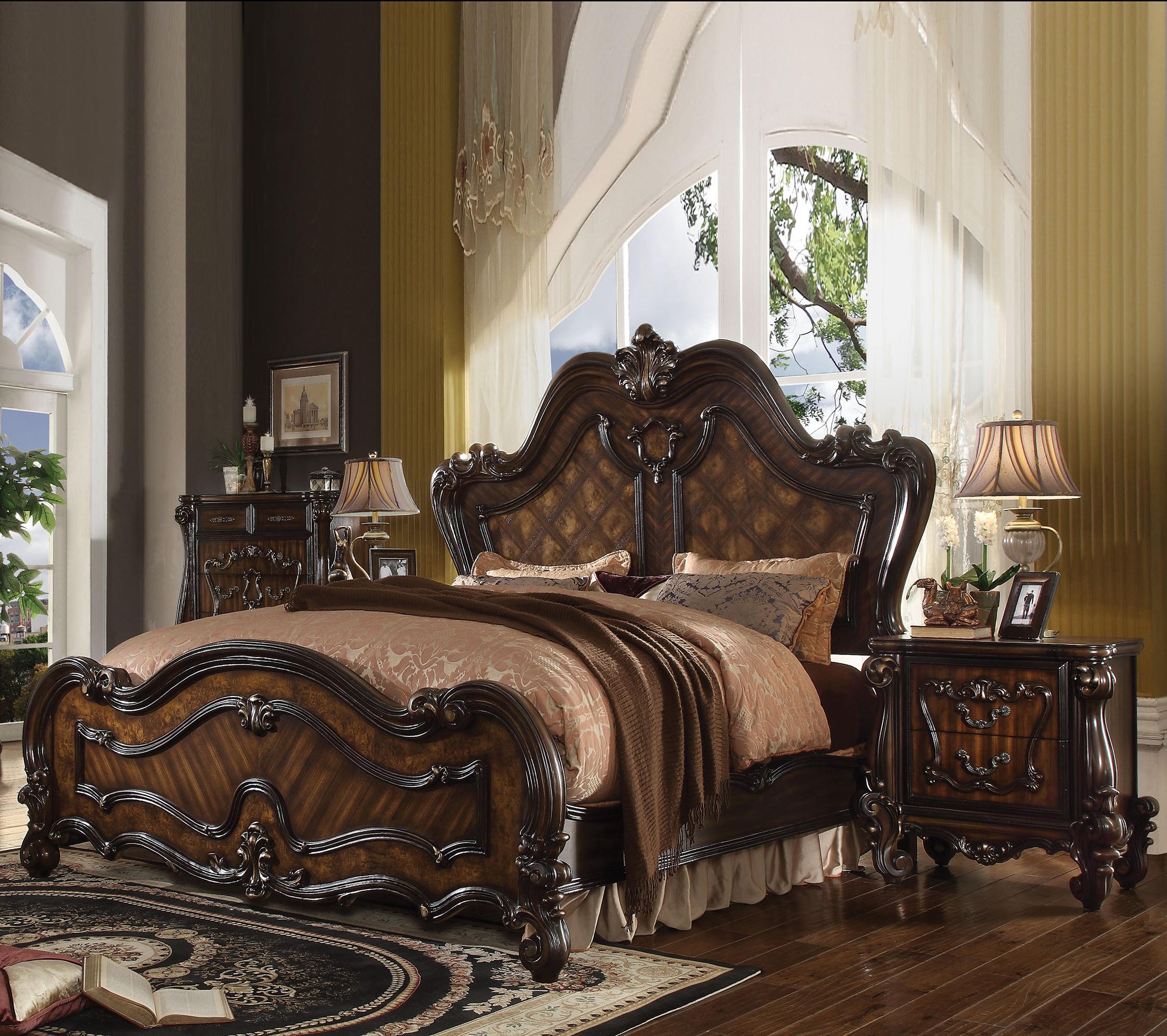 Classic, Traditional Panel Bedroom Set Versailles-21790Q Versailles-21790Q-Set-3 in Oak, Cherry Lacquer