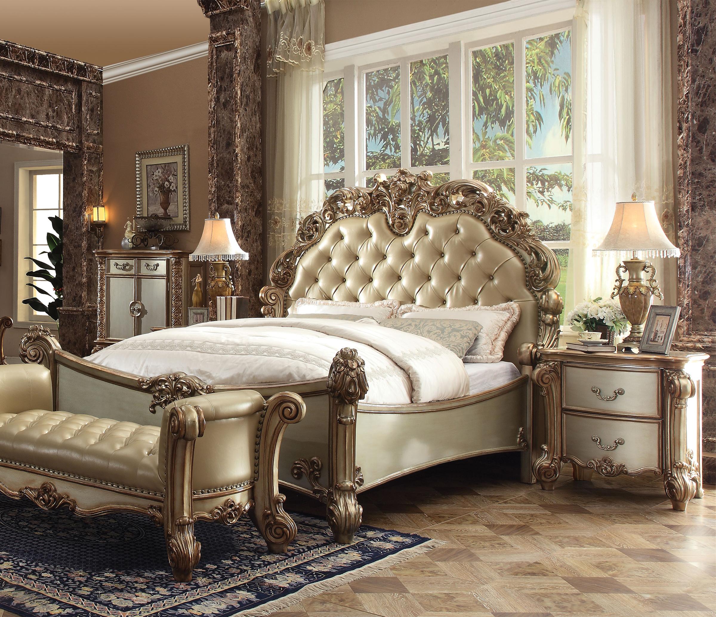 Classic, Traditional Panel Bedroom Set VENDOME-22997EK VENDOME-22997EK-Set-3 in Bone, Gold Polyurethane