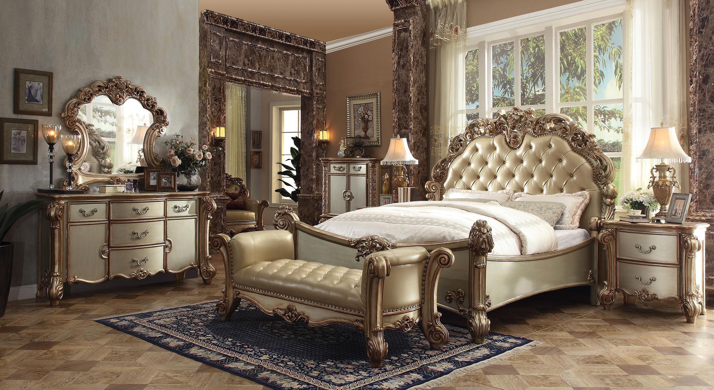 Classic, Traditional Panel Bedroom Set VENDOME-22997EK VENDOME-22997EK-Set-5 in Bone, Gold Polyurethane