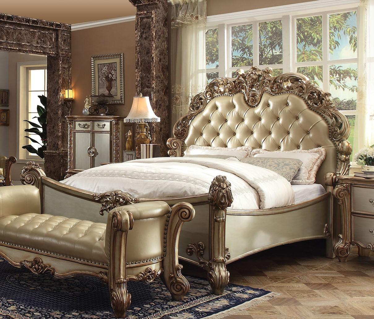 

    
Bone Gold Patina Queen Bedroom Set 5Pcs Vendome 23000Q Acme Victorian Classic
