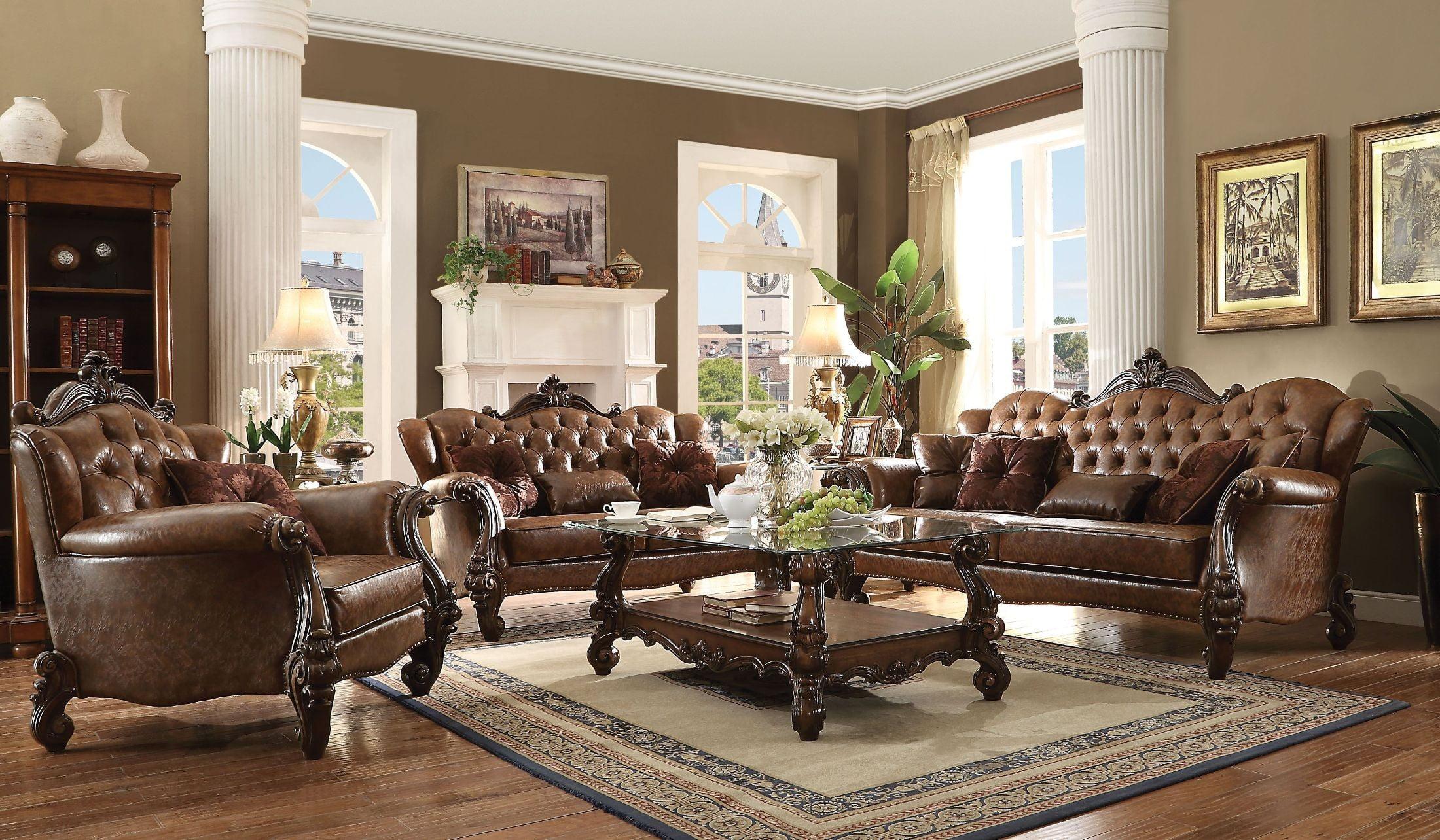 

    
Two-Tone Light Brown Cherry Oak Sofa Set 3Pcs Acme Furniture 52100 Versailles
