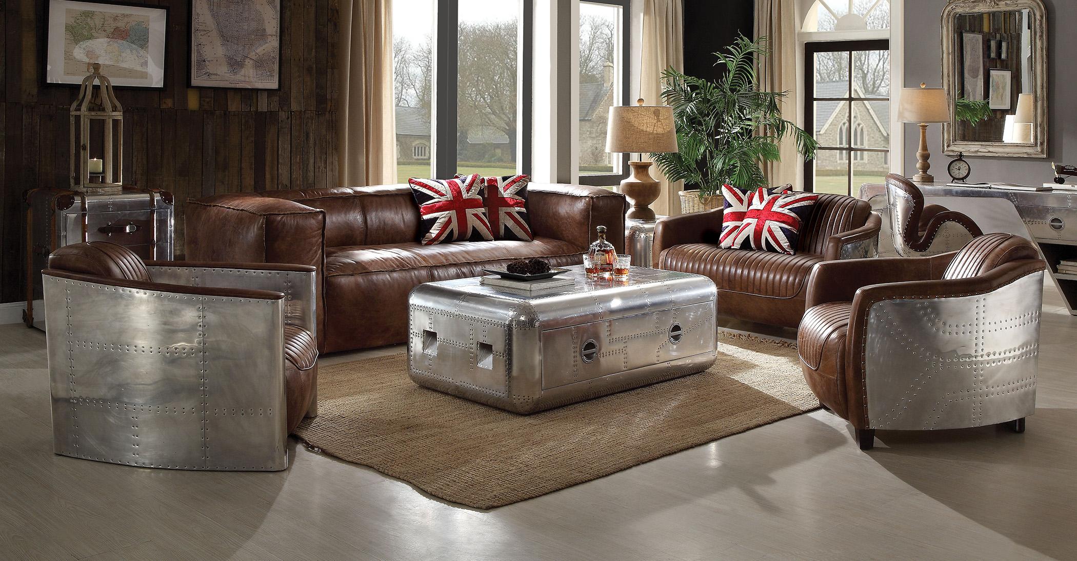 

        
Acme Furniture Brancaster 53545 Sofa Loveseat and Chair Set Brown Geniune Leather 0840412044465
