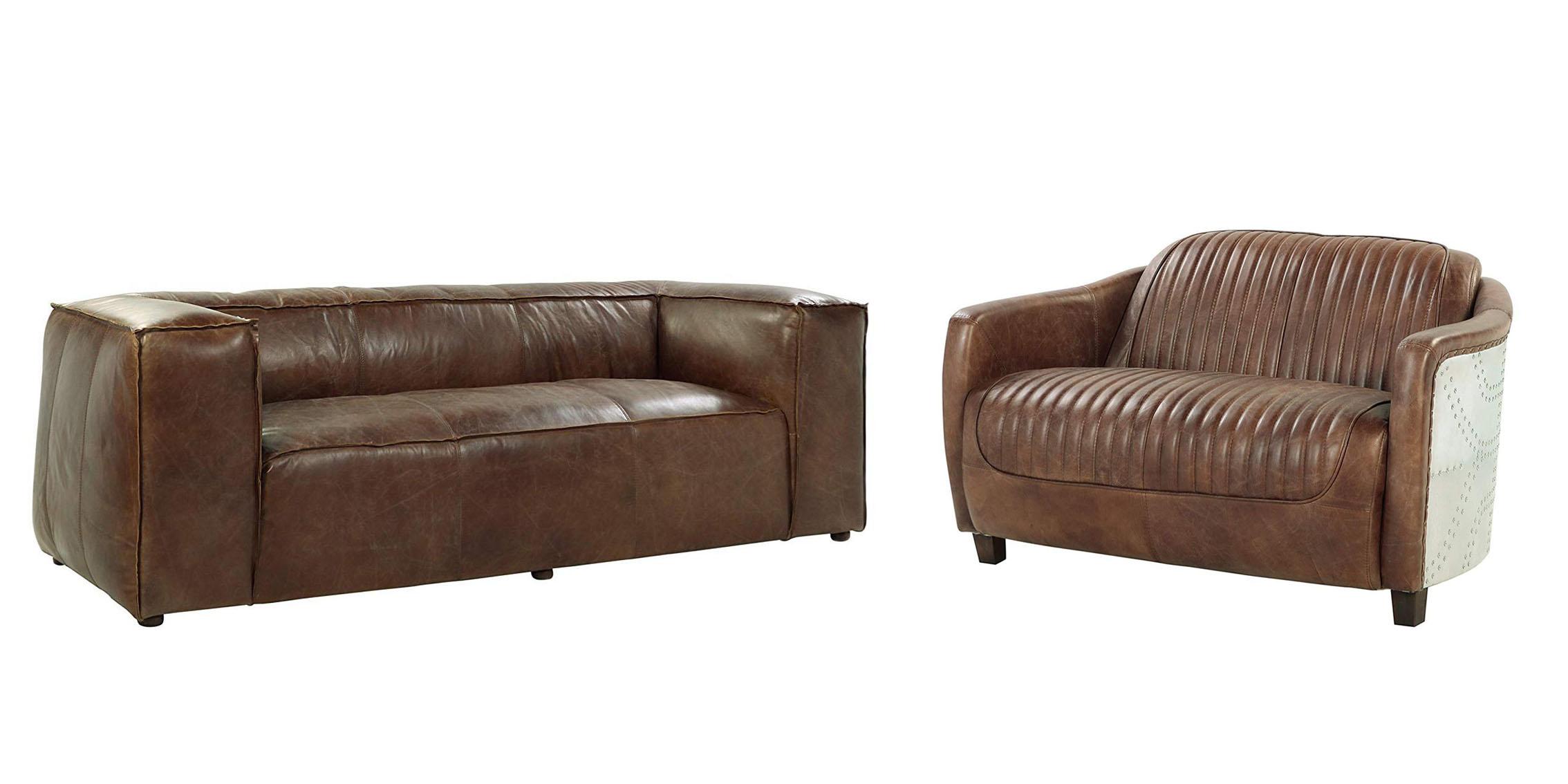 Casual, Transitional Sofa and Loveseat Set Brancaster-53545 - 53546 53545-2PC in Brown Geniune Leather