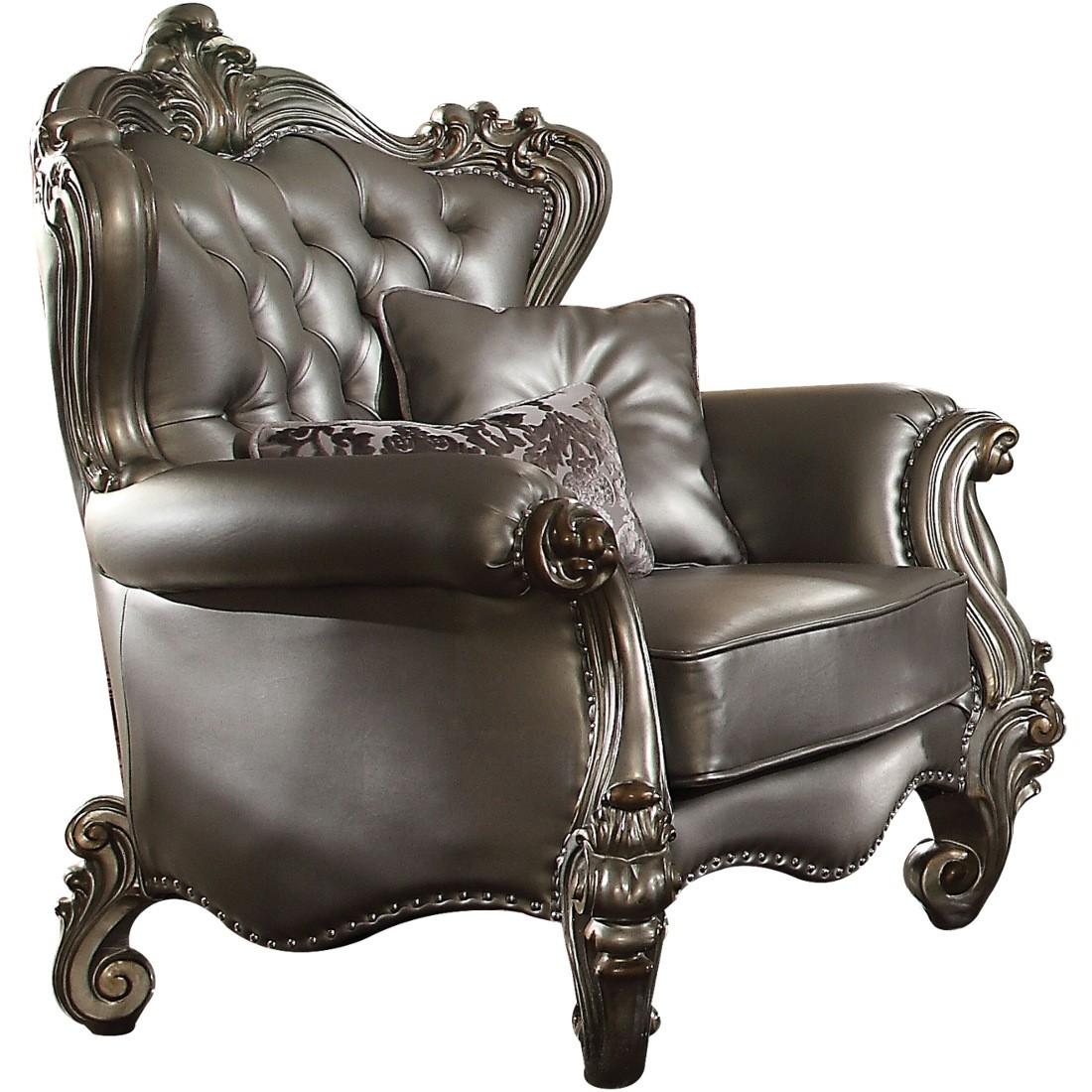 

        
Acme Furniture Versailles-56820 Sofa Loveseat Chair Platinum/Antique/Silver Faux Leather 0840412148682
