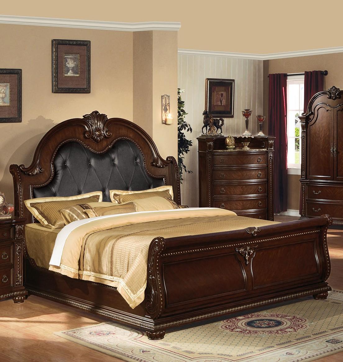 

    
Cherry Wood Espresso PU Queen Bedroom Set 4P Anondale 10310Q Acme Traditional
