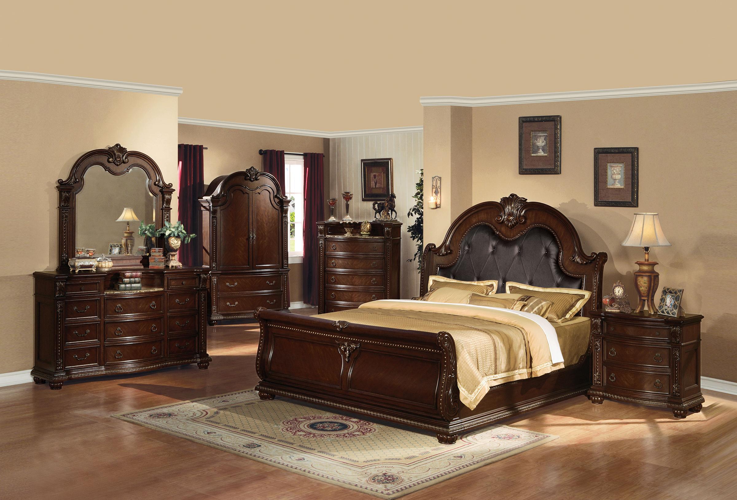 

    
Cherry Wood Espresso PU Queen Bedroom Set 4P Anondale 10310Q Acme Traditional
