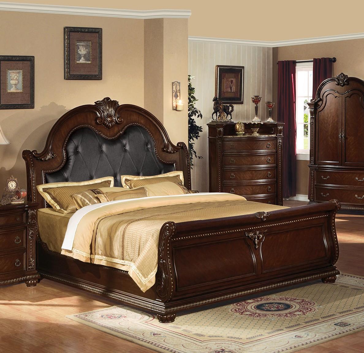

    
Cherry Wood Espresso PU Queen Bed 10310Q Anondale Acme Traditional
