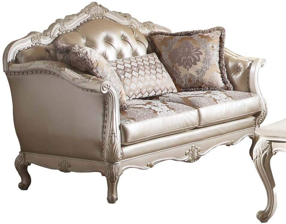 Rose Gold Pearl White Tufted Sofa Set
