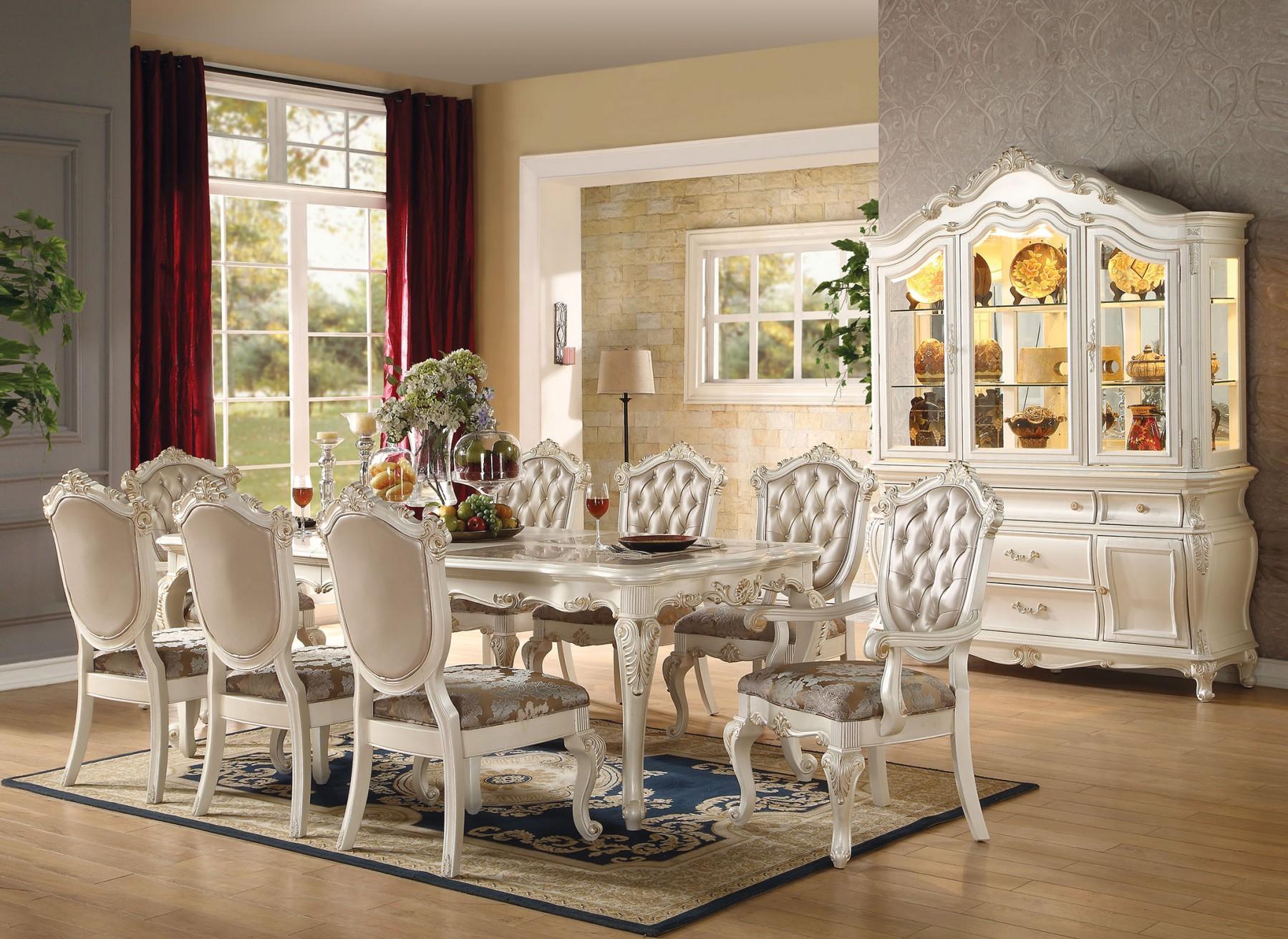 Classic, Traditional Dining Table Set Chantelle 63540 63540 Chantelle-Set-5 in Pearl, White Faux Leather