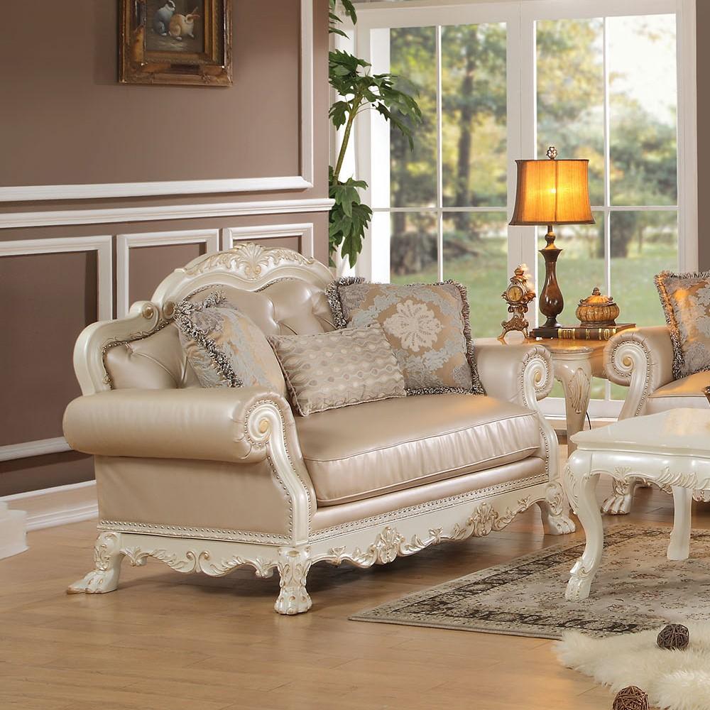 

                    
Acme Furniture Dresden 53260 Sofa Loveseat and Table Set White  Purchase 
