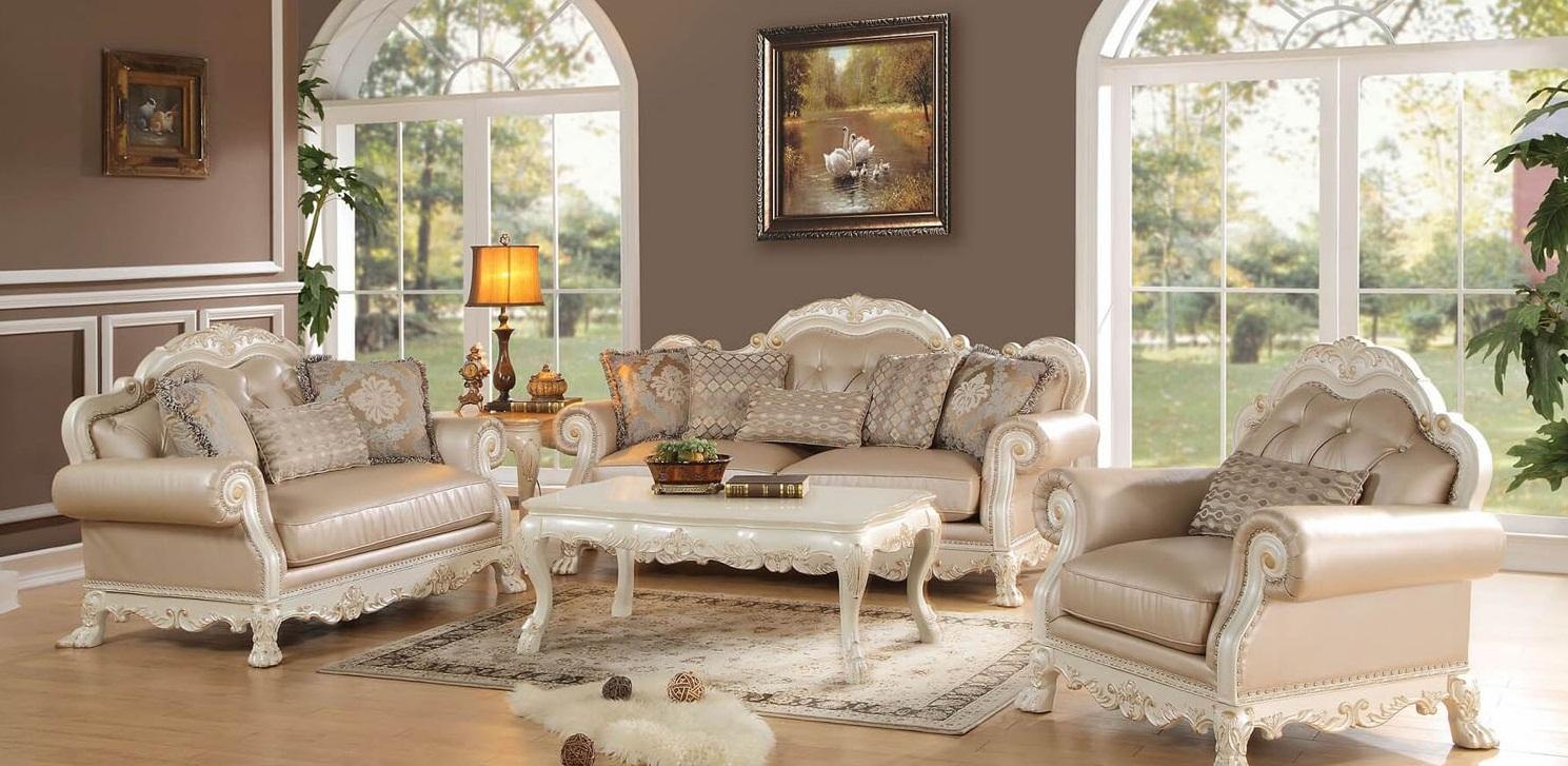 

    
53260 Dresden-Set-5 Acme Furniture Dresden 53260 Antique White Sofa Loveseat and Table Set 5Pcs Wood Classic
