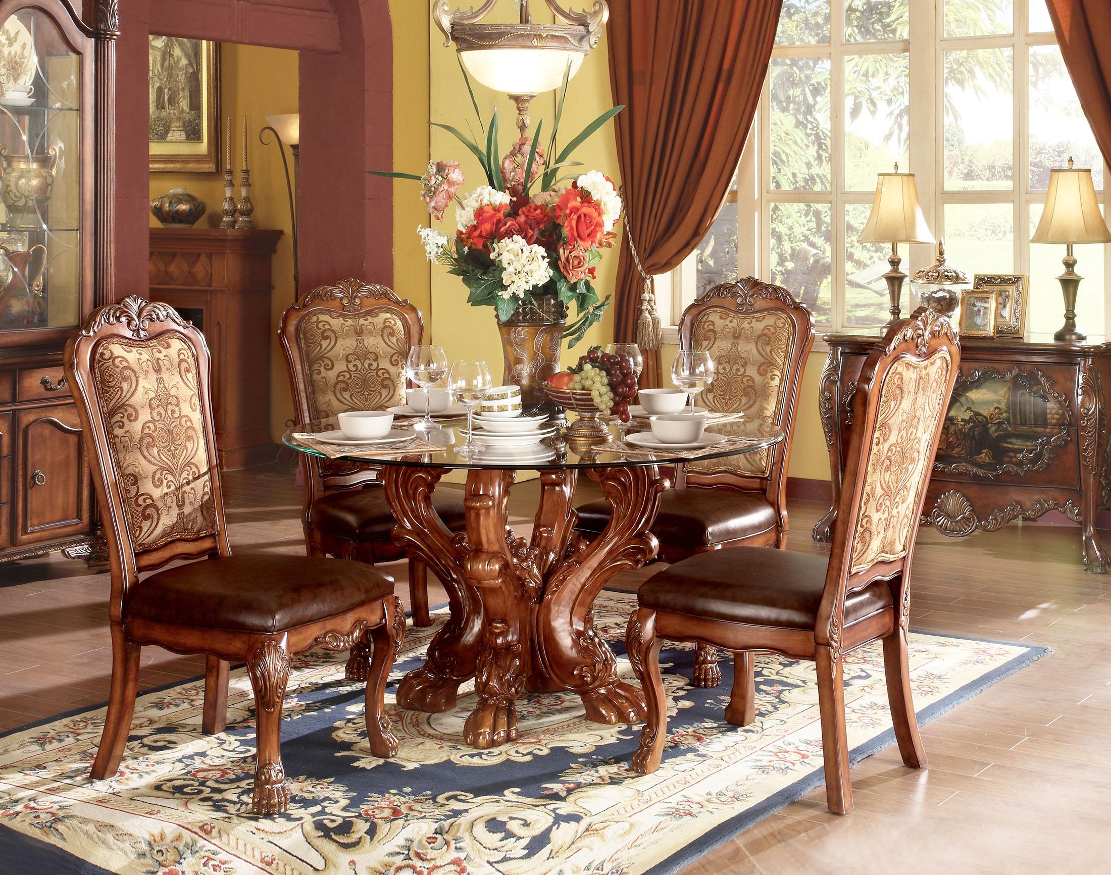Traditional Dining Table Set Dresden 60010 60010 Dresden-Set-5 in Cherry Lacquer