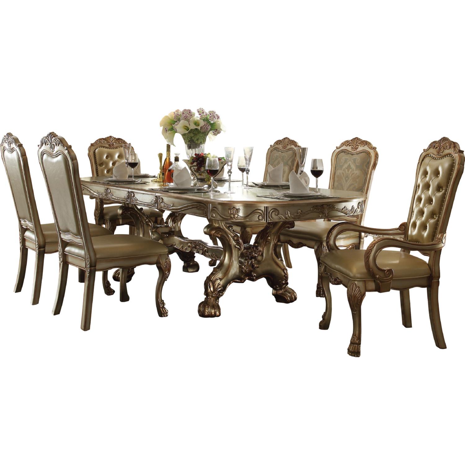 Classic, Traditional Dining Table Set Dresden 63150 63150 Dresden-Set-7 in Bone, Gold Polyurethane