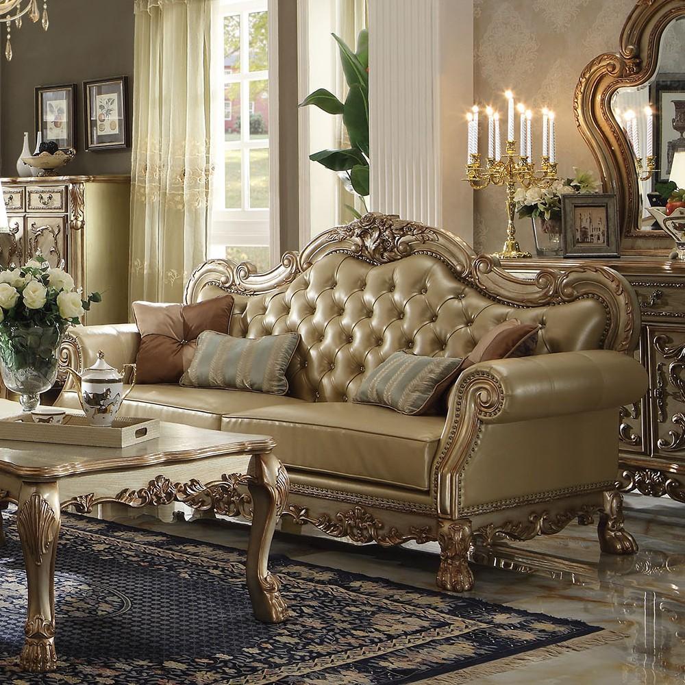 

    
Gold Patina & Bone Tufted Sofa Set 2Pcs Dresden-53160 Acme Traditional Victorian
