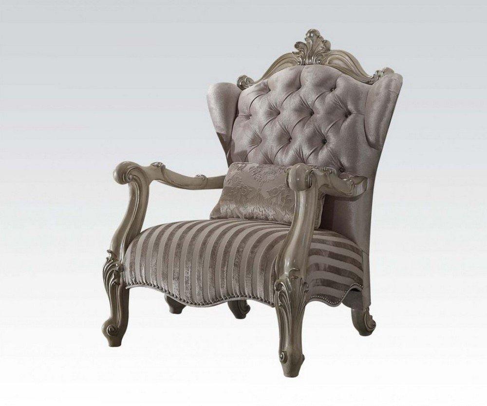 

    
Ivory Velvet Bone Chair w/End Table Set 2Pc Versailles-52087 Acme Traditional
