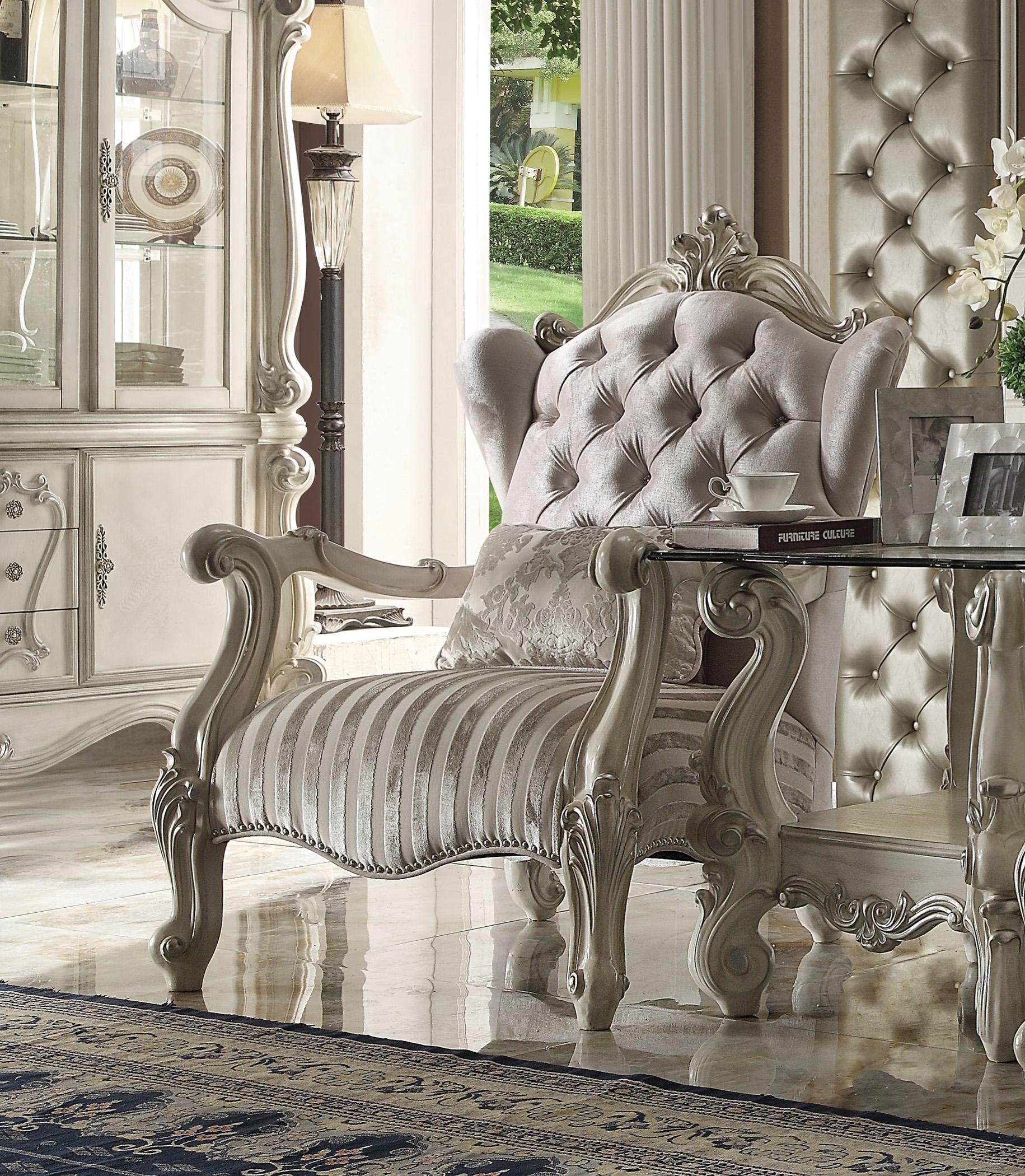 

        
Acme Furniture Versailles  52087 82104 Armchairs and End Table Bone/Ivory Fabric 0840412033438
