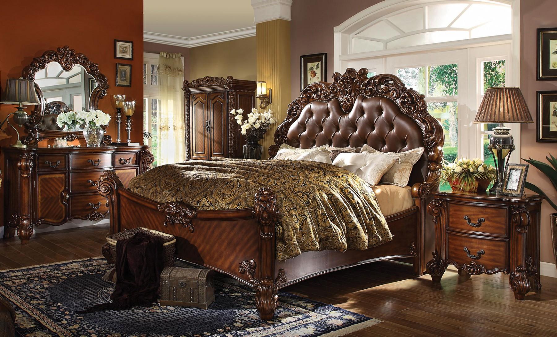 Classic, Traditional Panel Bedroom Set Vendome-22000Q Vendome-22000Q-Set-4 in Cherry Polyurethane