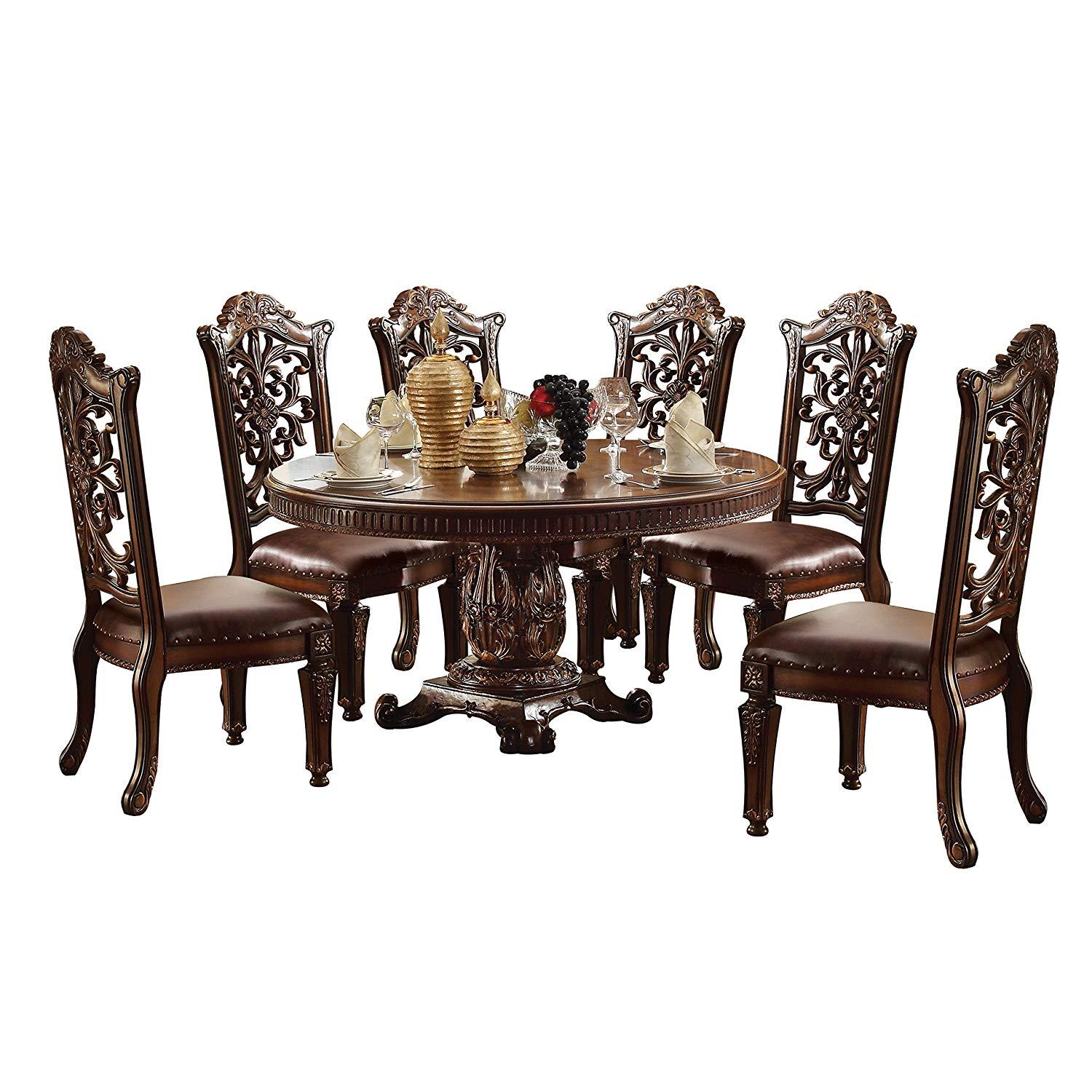 Classic, Traditional Dining Table Set Vendome 62015 62015 Vendome-Set-7 in Cherry Polyurethane