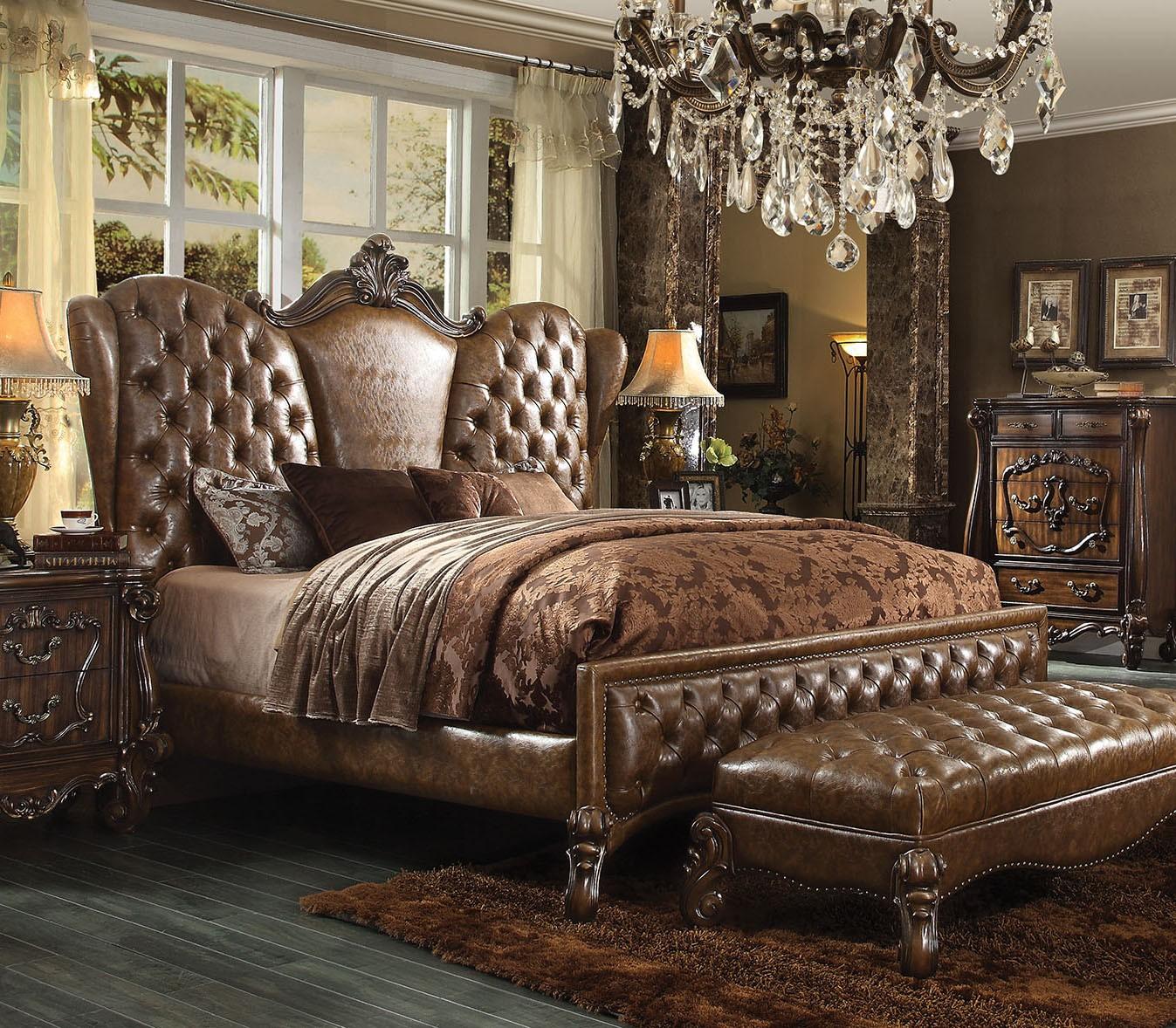 

    
Acme Furniture 21097EK Versailles Brown Sleigh King Size Bed Traditional
