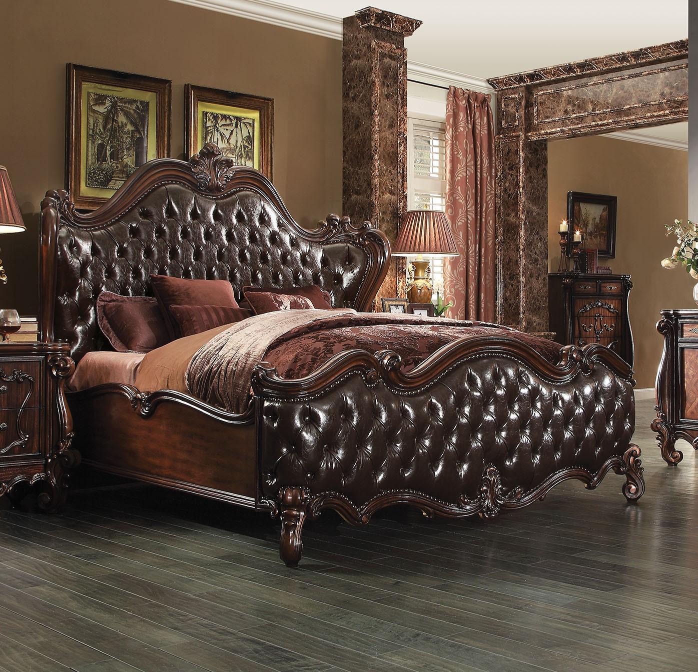 Classic, Traditional Panel Bed Versailles-21120Q Versailles-21120Q in Cherry Finish, Brown Polyurethane