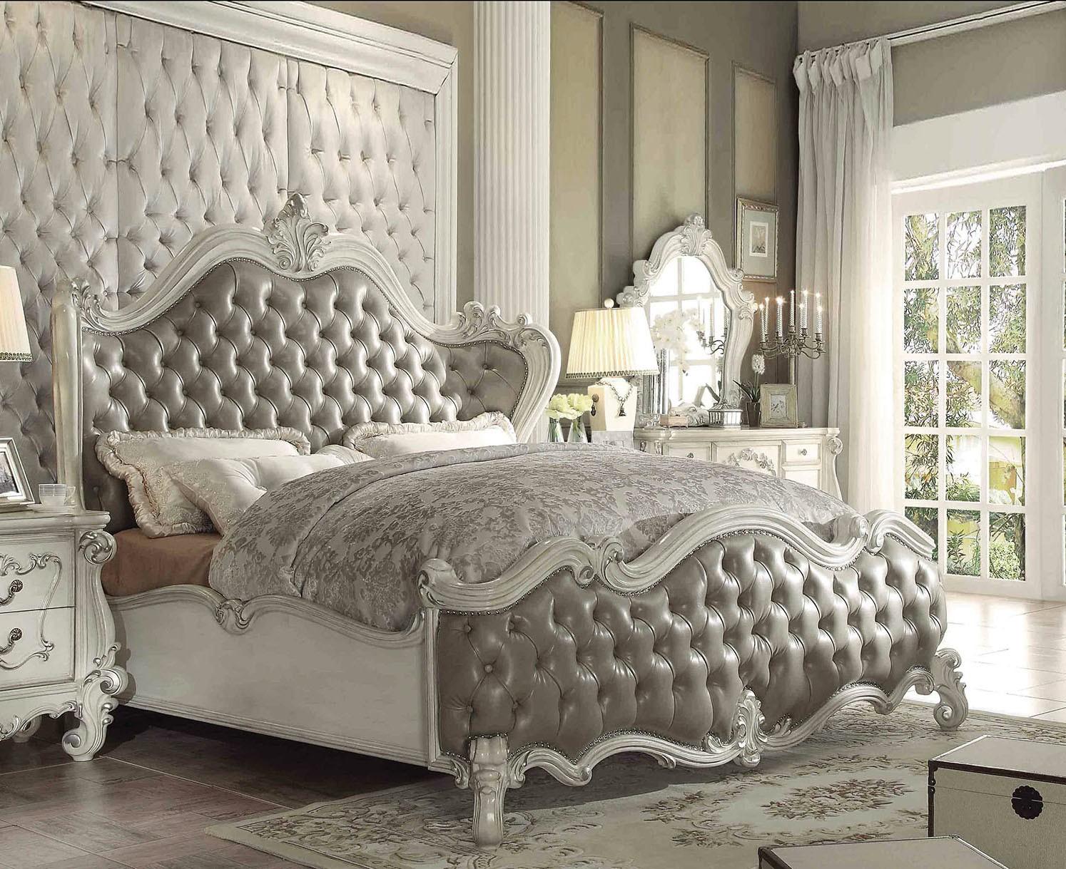 Classic, Traditional Panel Bed Versailles-21150Q Versailles-21150Q in Gray Polyurethane