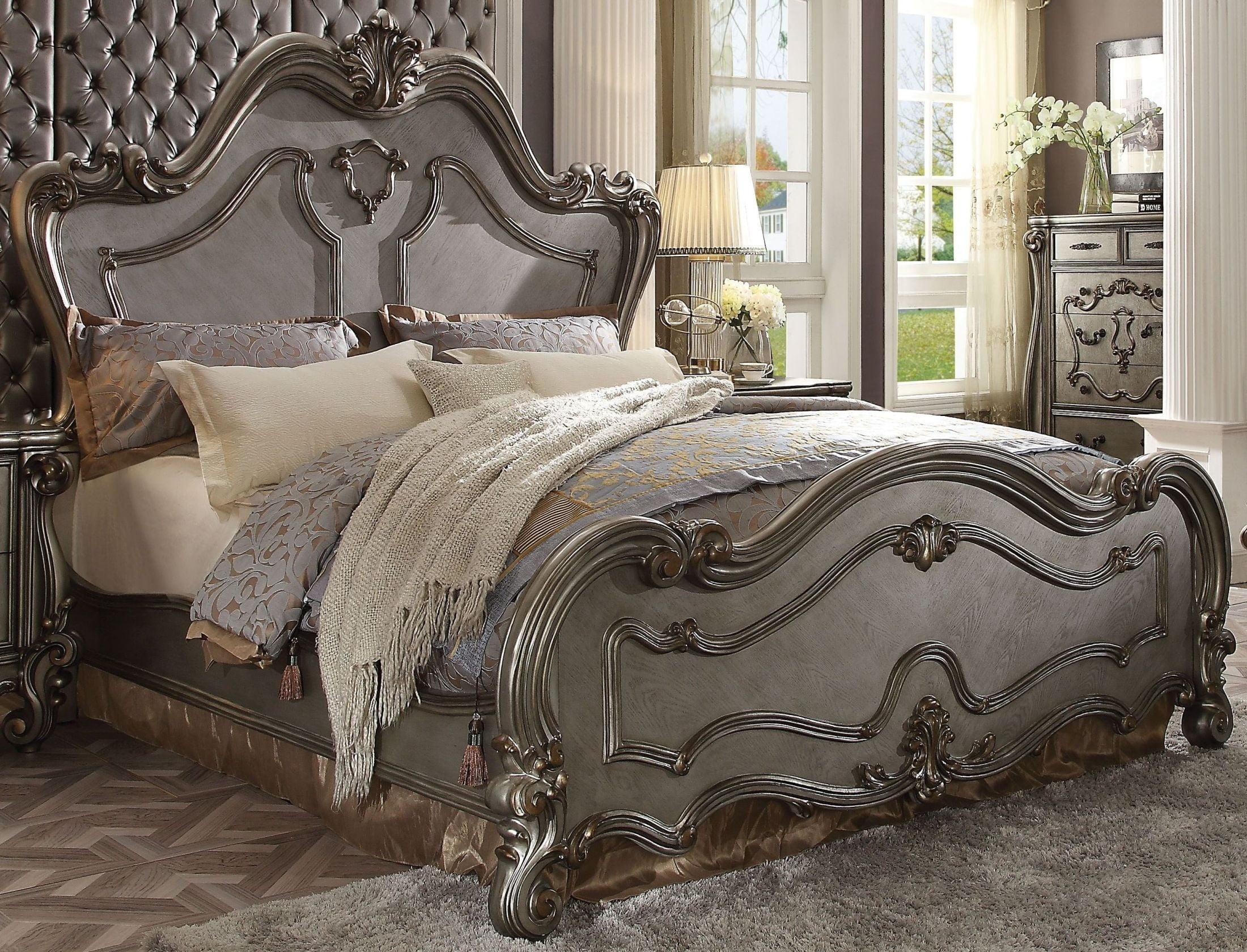 Classic, Traditional Panel Bed Versailles-26857EK Versailles-26857EK in Platinum, Antique 