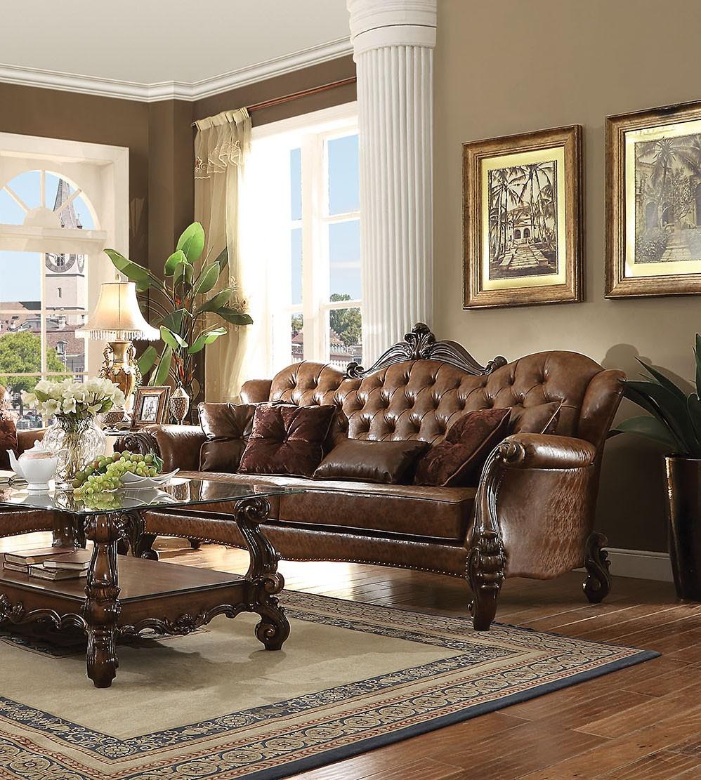 

        
Acme Furniture 52100  Versailles Set Sofa Loveseat and Table Set Brown/Light Brown Leather 00840412001406
