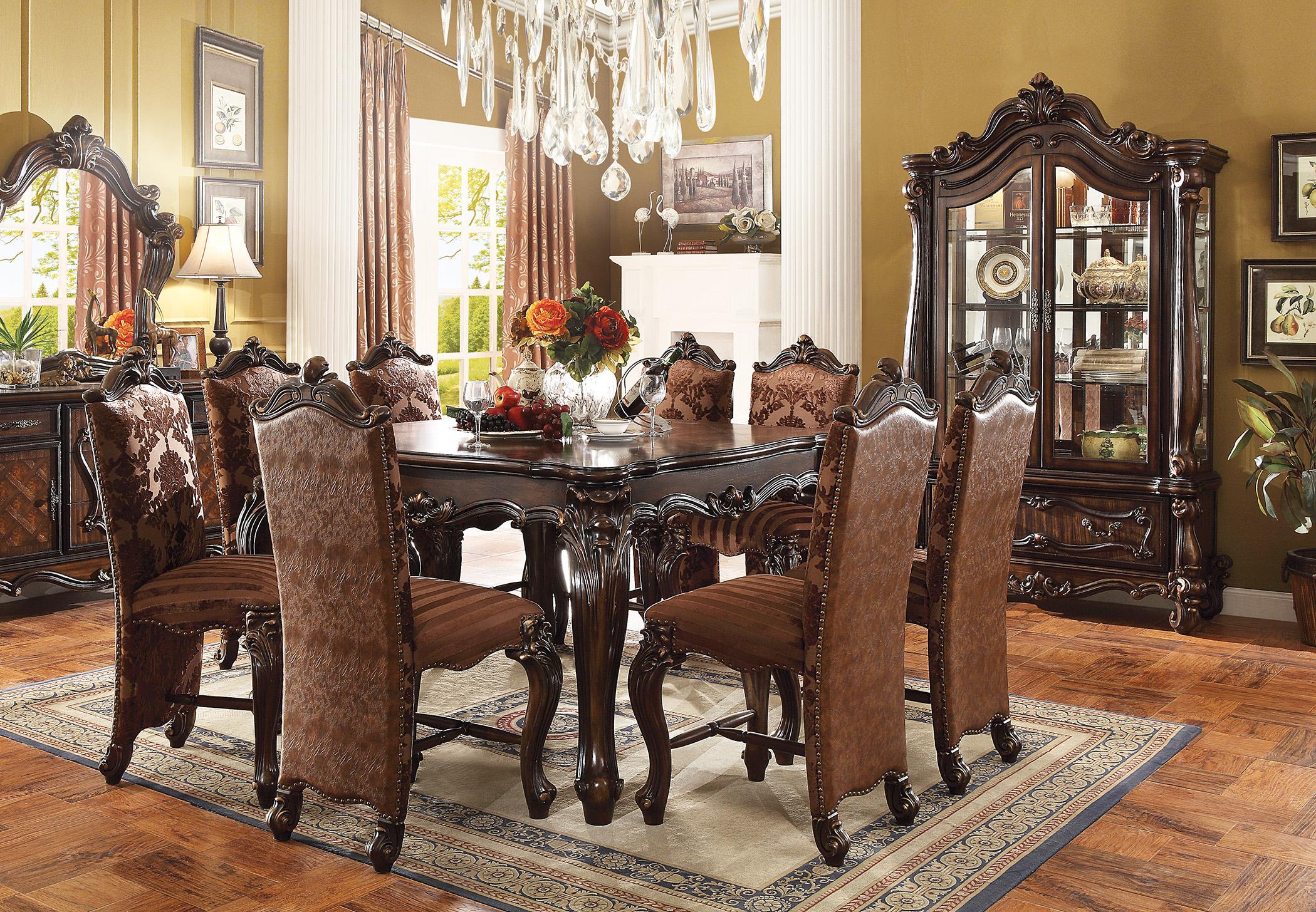 Classic, Traditional Counter Dining Set Versailles 61155 Versailles-61155-Set-8 in Light Brown, Cherry Polyurethane