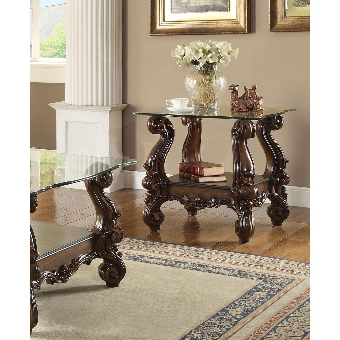 

    
Cherry Oak Glass Top Coffee Table Set 3Pcs Classic Acme Furniture 82100 Versailles
