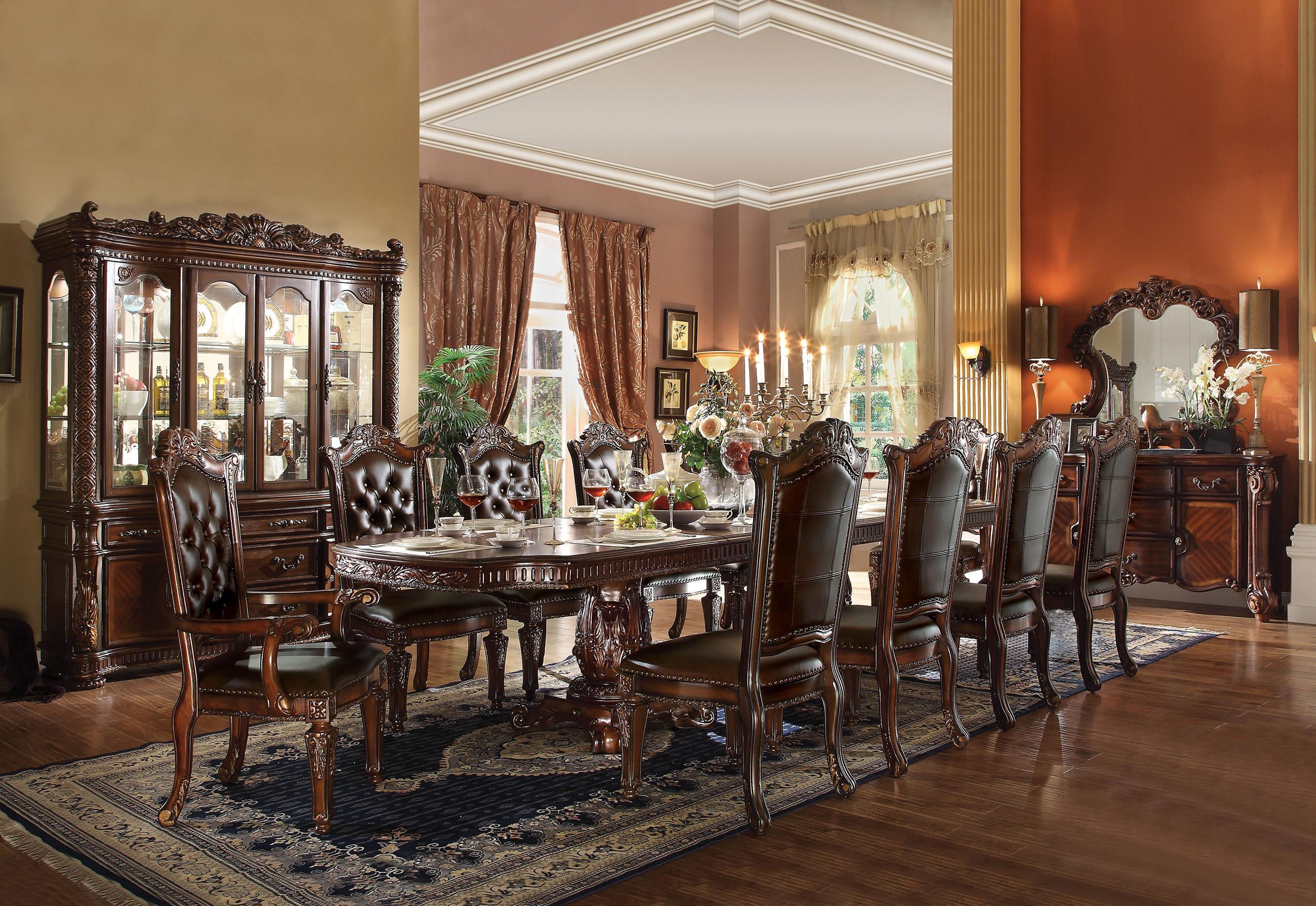 Traditional Dining Table Set 62000 Vendome 62000 Vendome-Set-5 in Cherry PU